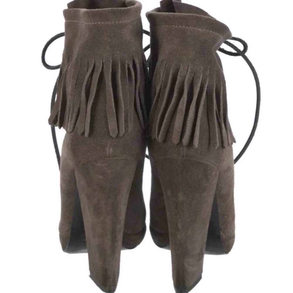 GIUSEPPE ZANOTTI Suede Fringe Lace Up Platform Festival Western Glam Boots‎ 6.5